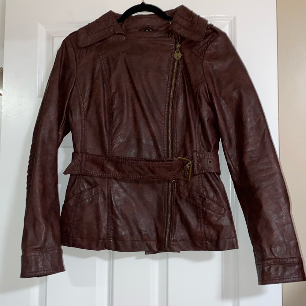 Guess Faux Leather Asymmetrical Belted Jacket - Size M